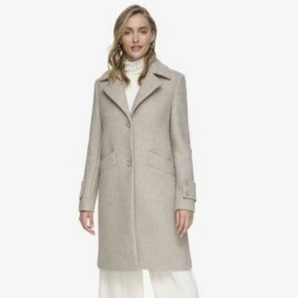 ANDREW MARC Regine Pressed Bouclé Wool Coat M Grey